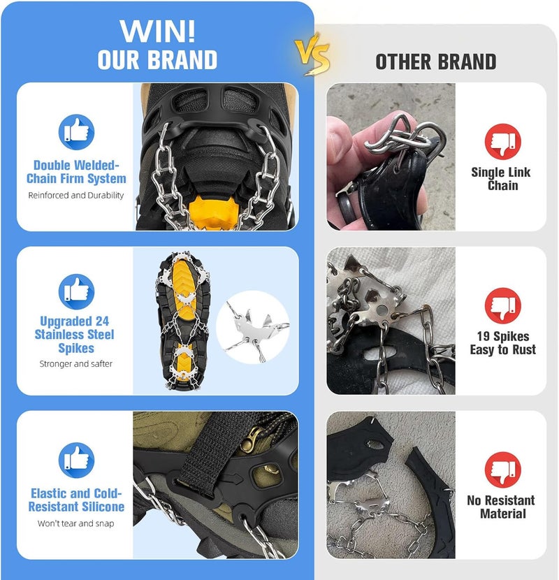 Tomaje 24 Spikes Crampons for Shoes, Anti Slip Ice Cleats for Shoes and Boots, Traction Ice Snow Grip with Stainless Steel Spikes and Silicone Men Women for Hiking, Walking, Climbing, Jogging,Fishing - Image 4